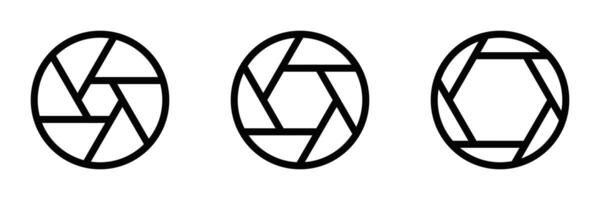 Minimalistic camera shutter icons in black outline. Illustration of photography aperture symbols. Editable stroke. vector