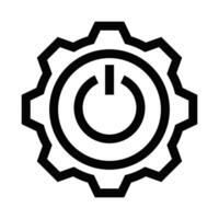 Black outline icon of a power button surrounded by a gear, symbolizing technology, settings, and energy control in a minimalist design. Editable stroke. vector