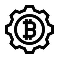 Black outline icon of a gear with a Bitcoin symbol in the center, representing cryptocurrency, blockchain, and financial technology. Editable stroke. vector
