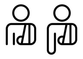 Black outline icon of an injured person with a sling, symbolizing medical care, injury, or recovery in a minimalistic style. Editable stroke. vector