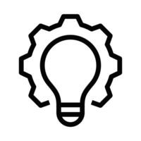 Lightbulb and gear icon in black outline. Illustration representing innovation, ideas, or technological solutions. Editable stroke. vector