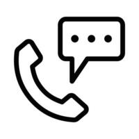 Black outline icon of a phone with a speech bubble, representing communication, customer service, or technical support. Editable stroke. vector