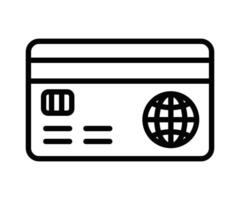 Black outline icon of a credit card with a globe symbol, representing global payments, online transactions, and electronic commerce. Editable stroke. vector