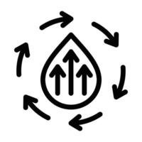Simple black outline icon of a droplet with surrounding arrows, representing water flow, recycling, and environmental processes in a minimalistic style. Editable stroke. vector