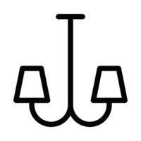 A minimalistic ceiling lamp icon in black outline, featuring two light shades hanging from a central rod. Editable stroke. vector