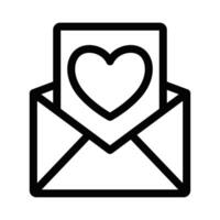 Black outline icon of an open envelope with a heart, symbolizing love, affection, or romantic messages like a love letter or greeting card. Editable stroke. vector