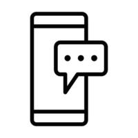 Black outline icon of a smartphone with a speech bubble, representing mobile communication, messaging, and customer service. Editable stroke. vector