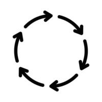 Outline icon of circular arrows forming a cycle, symbolizing repetition, processes, or continuity in a clean, minimalistic design. Editable stroke. vector
