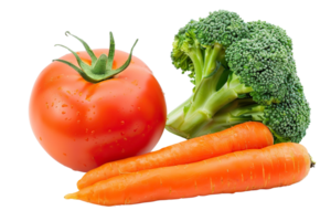 Broccoli, carrot and tomato on a transparent background. png