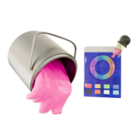 A bucket with pink paint and a color palette png