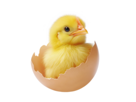 newborn yellow chicken hatching from a broken eggshell on isolated background png