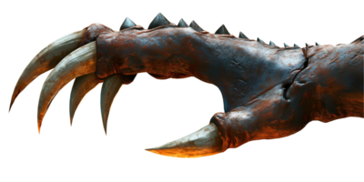 close-up of a creepy monster claw with sharp blade-like nails on isolated background, halloween scary creature concept png