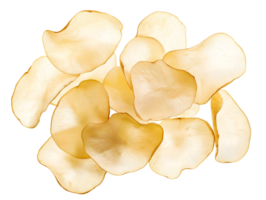 close-up of thin potato slices appearing to hover with delicate texture on an isolated background png