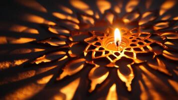 A candle is lit in the shape of a flower photo