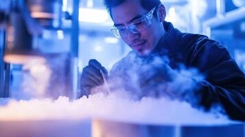 Scientist Working with Liquid Nitrogen in Lab, Research and Innovation photo
