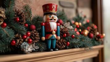 Christmas Nutcracker Decoration on Mantelpiece photo