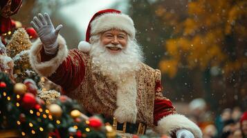 Smiling Santa Claus Waving in Christmas Parade photo