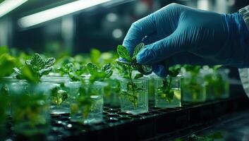 Scientist Examining Plant Tissue Culture in Laboratory photo