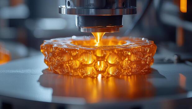 3D Printer Creating Intricate Object with Resin, Additive Manufacturing Technology photo