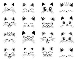Set of Cute Cat Face illustration - Meow Face Outline Design vector