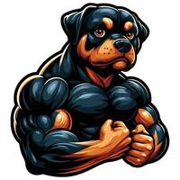 Muscular Rottweiler Dog Powerful and Strong Pet in Athletic Pose Illustration vector