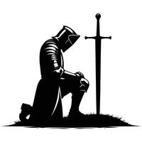 Medieval Knight Kneeling with Sword Bold Silhouette Art for Historical or Fantasy Designs vector