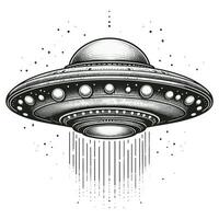 Vintage Engraving Style Illustration of a Flying Saucer UFO Hovering in Space vector