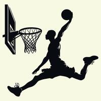 Silhouette of a Basketball Player Dunking in Mid Air During an Exciting Game Moment vector
