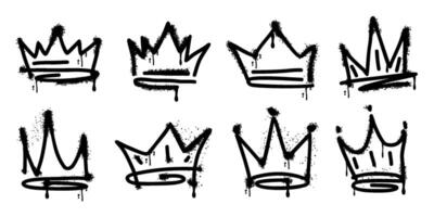 Collection Graffiti style spray painted crown icon with dripping effect. illustration on a white background vector