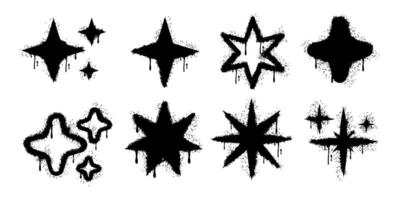 Collection Graffiti style spray painted star icon with dripping effect. illustration on a white background vector
