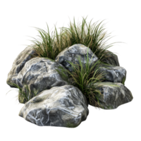 different types of rocks with grass, on a Transparent background png