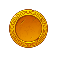 Gold-old frame or coin with ornament. Blank coin template for your design. Gold blank medal. Round icon for 2D game or slots png