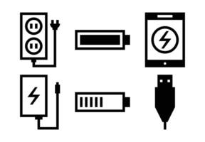 Charging and power connection icon set vector