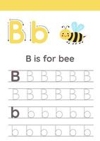 Tracing alphabet letters for kids. Insects alphabet. B is for bee. vector