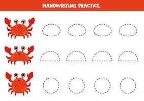 Tracing contours of red geometrical crabs. Writing practice. vector