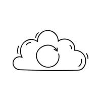 Cloud data doodle with arrow. Hand drawn technology network communication. vector
