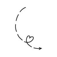 Dotted line arrow with heart doodle vector