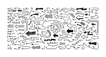 Left line arrows doodle collection with swirl, turn, outline vector