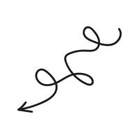 Chaotic twisted line arrow doodle with down direction vector