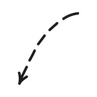 Doodle dotted line arrow down Illustration. Hand drawn element vector