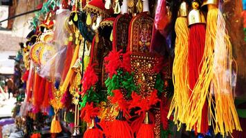 Colorful decorative items displayed in a shop photo