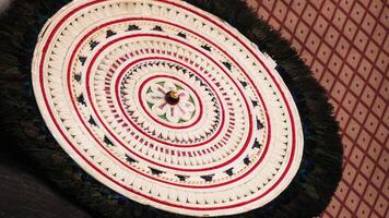 Ornamental peacock feather fan used in Kerala temple festivals photo