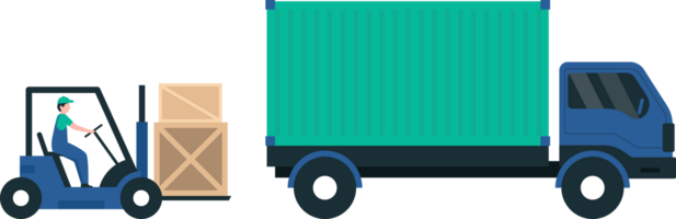Logistics Workers Loading Boxes onto Pallets for Distribution. Forklifts for Efficient Logistics. png