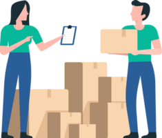 Warehouse Employees Moving and Stacking Boxes for Distribution. png
