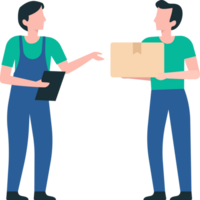 Warehouse Employees Moving and Stacking Boxes for Distribution. Logistics workers are checking goods. png