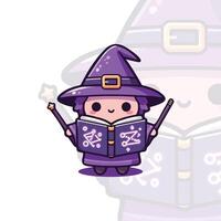 Tiny Wizard with a Magic Spell Book vector