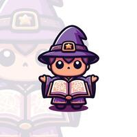 Tiny Wizard with a Magic Spell Book vector