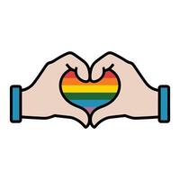 Hands forming heart with pride rainbow symbol illustration vector