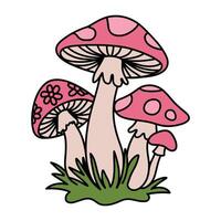 Pink Mushrooms Sprouting in a Green Grass Patch Illustration vector