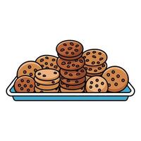 Sweet Array of Chocolate Chip Cookies on a Blue Tray Illustration vector